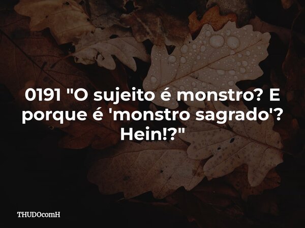 0191 "O sujeito é monstro? E porque é 'monstro sagrado'? Hein!?"... Frase de THUDOcomH.