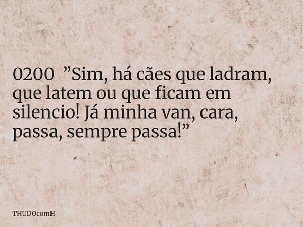 0200 ”Sim, há cães que ladram, que latem ou que ficam em silencio! Já minha van, cara, passa, sempre passa!”... Frase de THUDOcomH.