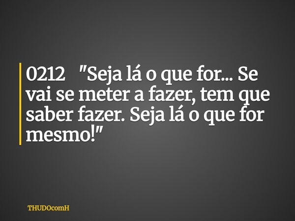 0212 "Seja lá o que for... Se vai se meter a fazer, tem que saber fazer. Seja lá o que for mesmo!"... Frase de THUDOcomH.