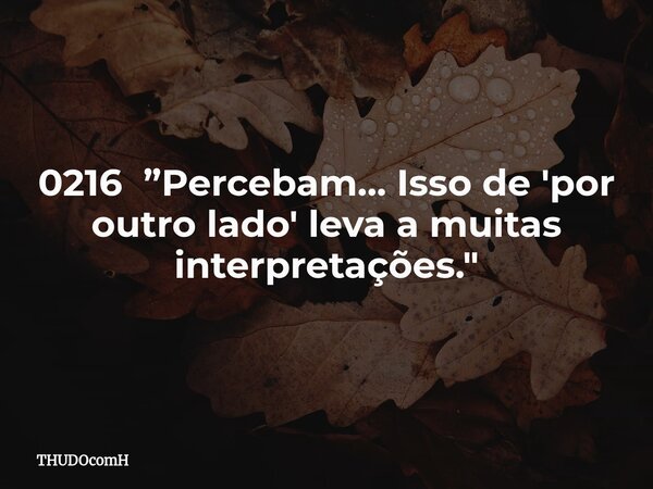 0216 ”Percebam... Isso de 'por outro lado' leva a muitas interpretações."... Frase de THUDOcomH.