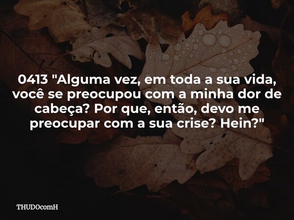 0413 "Alguma vez, em toda a sua vida, você se preocupou com a minha dor de cabeça? Por que, então, devo me preocupar com a sua crise? Hein?"... Frase de THUDOcomH.