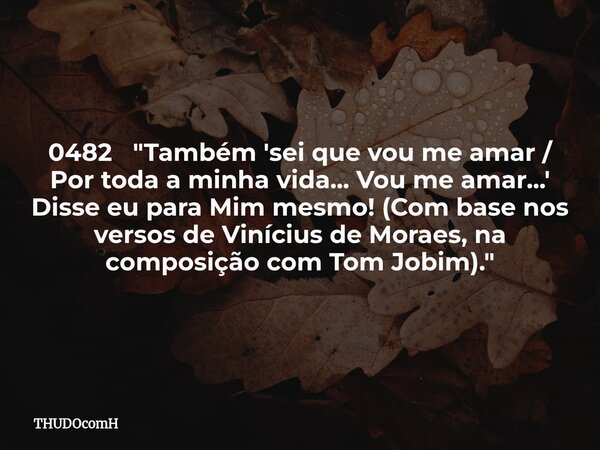 0482 "Também 'sei que vou me amar / Por toda a minha vida... Vou me amar...' Disse eu para Mim mesmo! (Com base nos versos de Vinícius de Moraes, na compos... Frase de THUDOcomH.