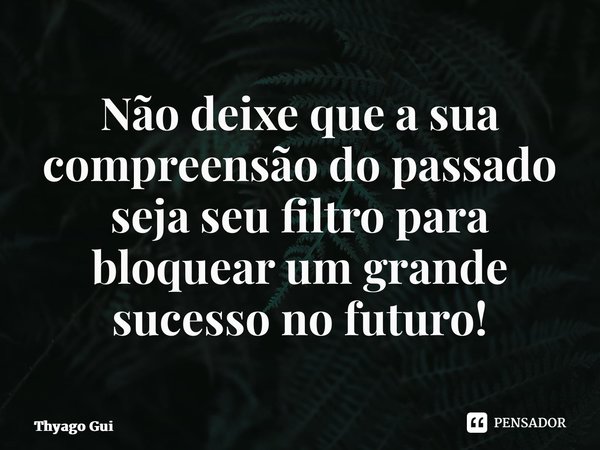 ⁠Não deixe que a sua compreensão do passado seja seu filtro para bloquear um grande sucesso no futuro!... Frase de Thyago Guimarães.