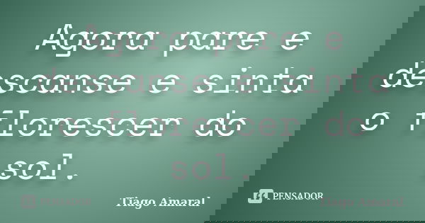 Agora pare e descanse e sinta o florescer do sol.... Frase de Tiago Amaral.