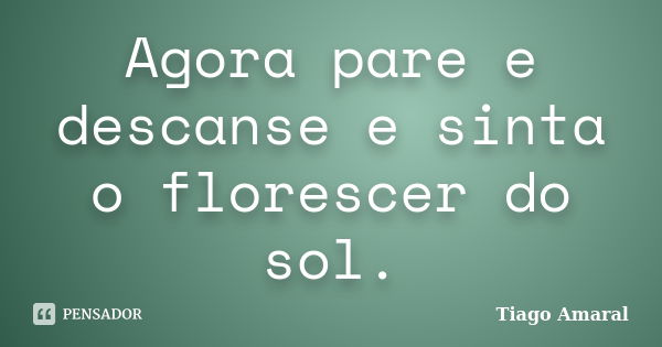 Agora pare e descanse e sinta o florescer do sol.... Frase de Tiago Amaral.