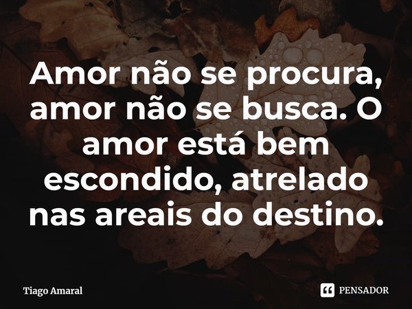 ⁠Amor não se procura, amor não se busca. O amor está bem escondido, atrelado nas areais do destino.... Frase de Tiago Amaral.