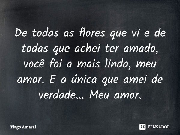 ⁠De todas as flores que vi e de todas que achei ter amado, você foi a mais linda, meu amor. E a única que amei de verdade... Meu amor.... Frase de Tiago Amaral.