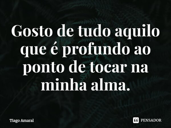 Gosto de tudo aquilo que é profundo ao ponto de tocar na minha alma.... Frase de Tiago Amaral.