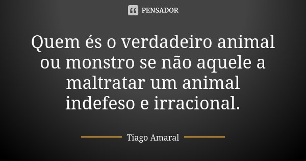 Quem és o verdadeiro animal ou monstro se não aquele a maltratar um animal indefeso e irracional.... Frase de Tiago Amaral.