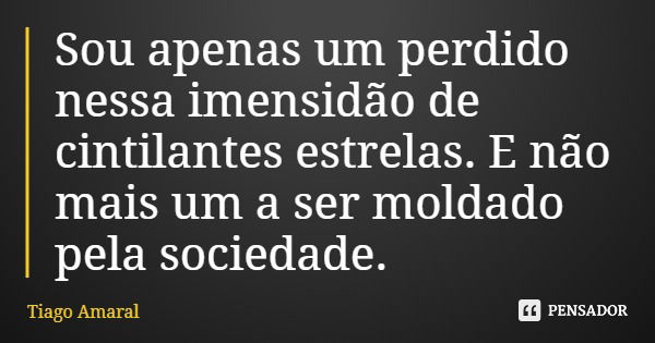 Sou apenas um perdido nessa imensidão de cintilantes estrelas. E não mais um a ser moldado pela sociedade.... Frase de Tiago Amaral.