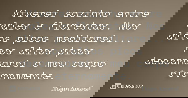 Viverei sozinho entre vales e florestas. Nos altos picos meditarei... nos altos picos descansarei o meu corpo eternamente.... Frase de Tiago Amaral.