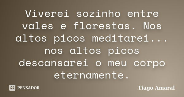 Viverei sozinho entre vales e florestas. Nos altos picos meditarei... nos altos picos descansarei o meu corpo eternamente.... Frase de Tiago Amaral.