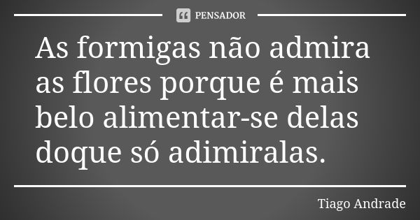 As formigas não admira as flores porque é mais belo alimentar-se delas doque só adimiralas.... Frase de Tiago Andrade.