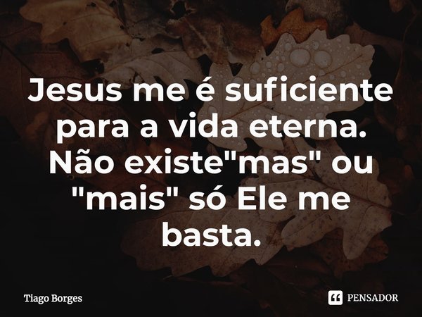 ⁠Jesus me é suficiente para a vida eterna. Não existe "mas" ou "mais" só Ele me basta.... Frase de Tiago Borges.