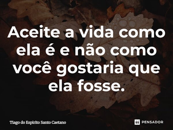 ⁠⁠Aceite a vida como ela é e não como você gostaria que ela fosse.... Frase de Tiago do Espirito Santo Caetano.