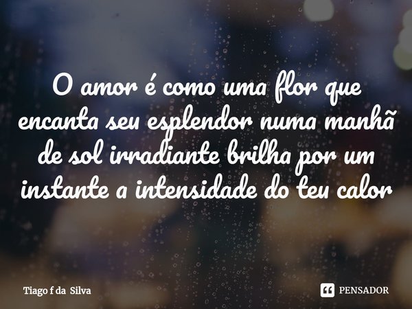 ⁠O amor é como uma flor que encanta seu esplendor numa manhã de sol irradiante brilha por um instante a intensidade do teu calor... Frase de Tiago f da Silva.