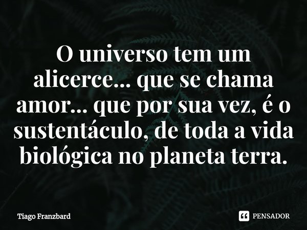 ⁠O universo tem um alicerce... que se chama amor... que por sua vez, é o sustentáculo, de toda a vida biológica no planeta terra.... Frase de Tiago Franzbard.