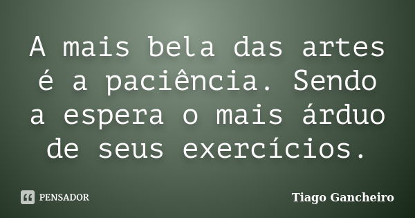 A mais bela das artes é a paciência. Sendo a espera o mais árduo de seus exercícios.... Frase de Tiago Gancheiro.