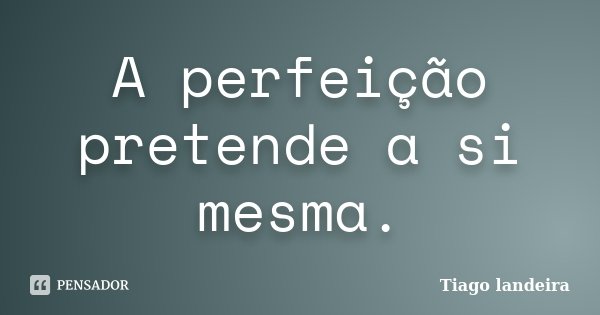 A perfeição pretende a si mesma.... Frase de Tiago Landeira.