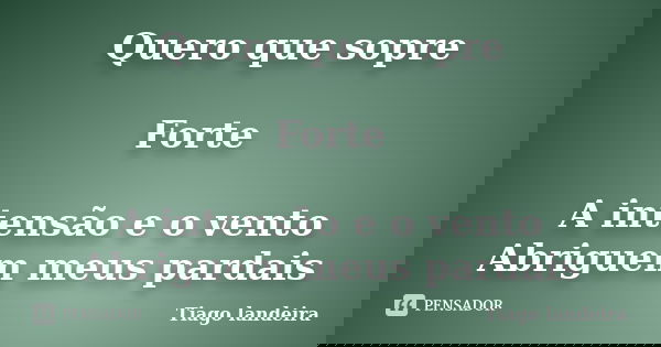 Quero que sopre Forte A intensão e o vento Abriguem meus pardais... Frase de Tiago Landeira.