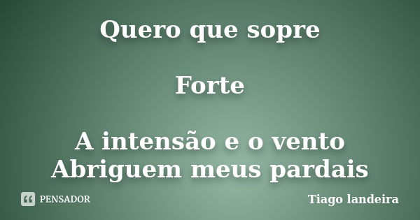 Quero que sopre Forte A intensão e o vento Abriguem meus pardais... Frase de Tiago Landeira.