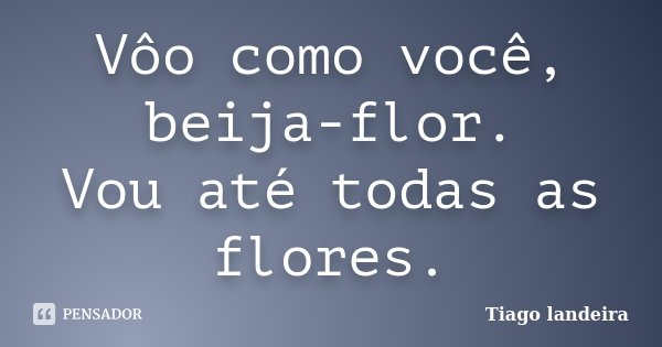 Vôo como você, beija-flor. Vou até todas as flores.... Frase de Tiago Landeira.