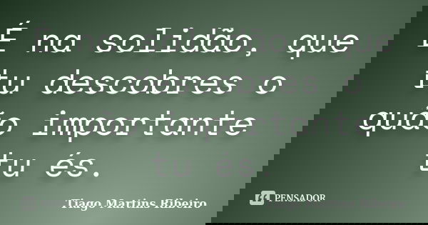 É na solidão, que tu descobres o quão importante tu és.... Frase de Tiago Martins Ribeiro.