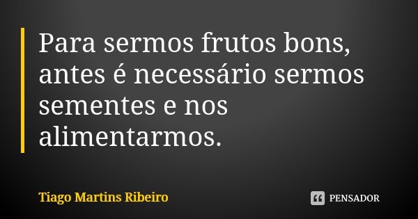 Para sermos frutos bons, antes é necessário sermos sementes e nos alimentarmos.... Frase de Tiago Martins Ribeiro.