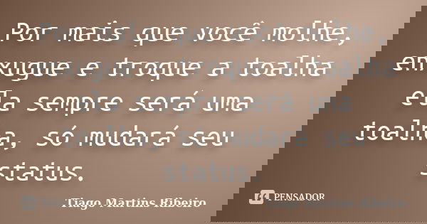 Por mais que você molhe, enxugue e troque a toalha ela sempre será uma toalha, só mudará seu status.... Frase de Tiago Martins Ribeiro.