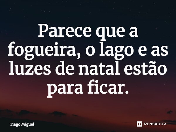Parece que a fogueira, o lago e as luzes de natal estão para ficar.⁠... Frase de Tiago Miguel.