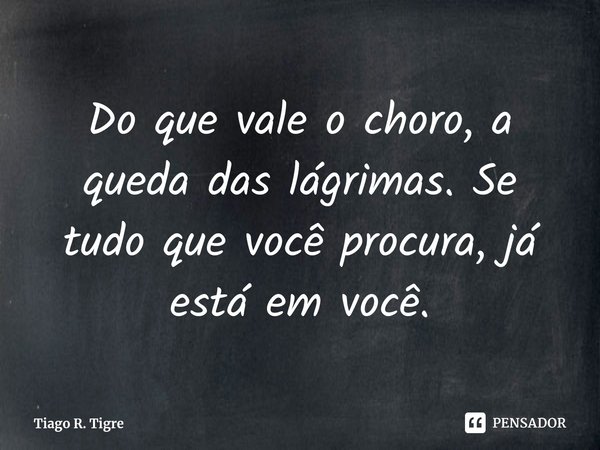 ⁠Do que vale o choro, a queda das lágrimas. Se tudo que você procura, já está em você.... Frase de Tiago R. Tigre.