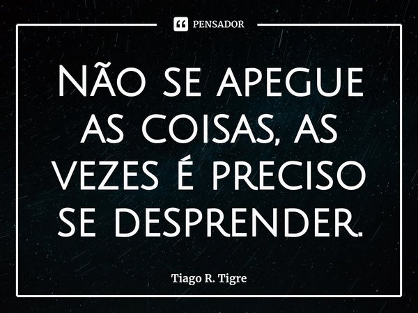 Não se apegue as coisas, as vezes é preciso se desprender.... Frase de Tiago R. Tigre.