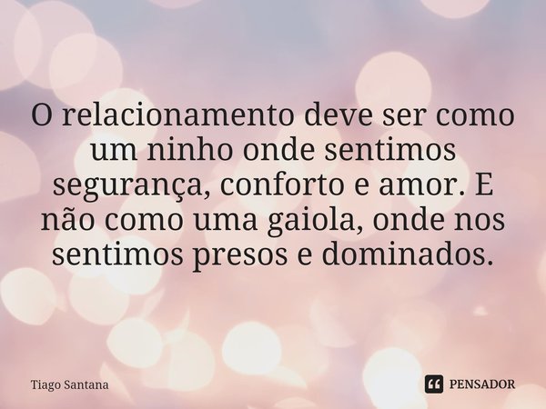 O relacionamento deve ser como um ninho onde sentimos segurança, conforto e amor. E não como uma gaiola, onde nos sentimos presos e dominados.... Frase de Tiago Santana.