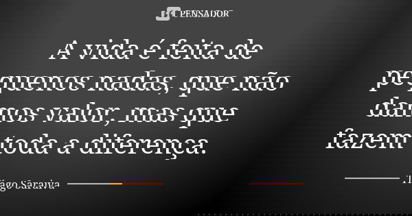 A vida é feita de pequenos nadas, que não damos valor, mas que fazem toda a diferença.... Frase de Tiago Saraiva.