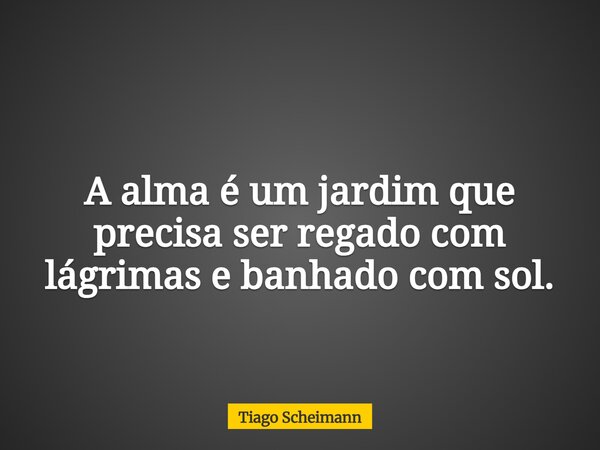 A alma é um jardim que precisa ser regado com lágrimas e banhado com sol.... Frase de Tiago Scheimann.