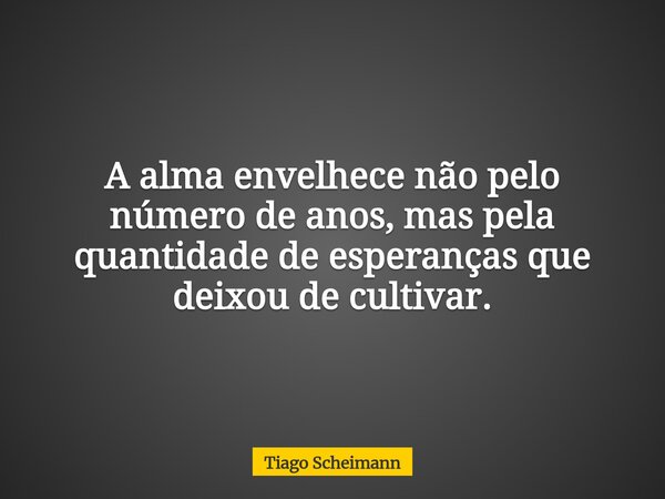 A alma envelhece não pelo número de anos, mas pela quantidade de esperanças que deixou de cultivar.... Frase de Tiago Scheimann.