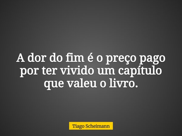 A dor do fim é o preço pago por ter vivido um capítulo que valeu o livro.... Frase de Tiago Scheimann.