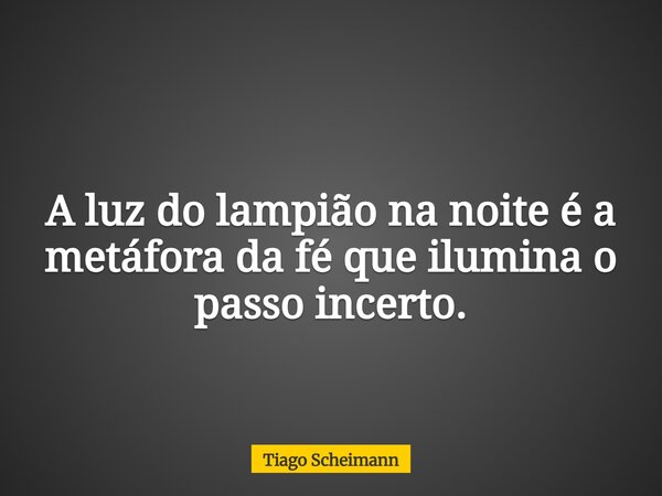 A luz do lampião na noite é a metáfora da fé que ilumina o passo incerto.... Frase de Tiago Scheimann.