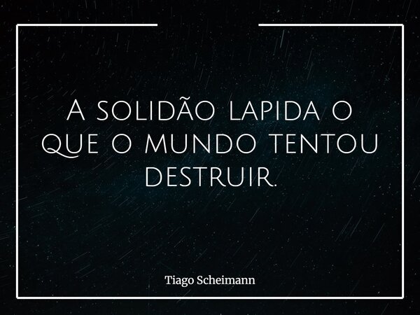 A solidão lapida o que o mundo tentou destruir.... Frase de Tiago Scheimann.