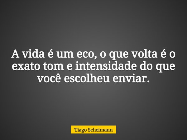 A vida é um eco, o que volta é o exato tom e intensidade do que você escolheu enviar.... Frase de Tiago Scheimann.