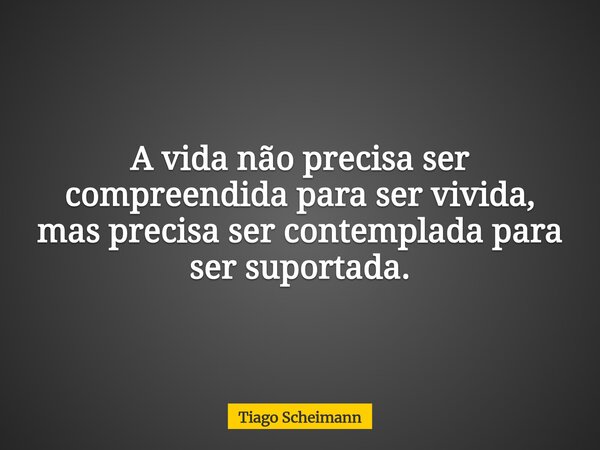 A vida não precisa ser compreendida para ser vivida, mas precisa ser contemplada para ser suportada.... Frase de Tiago Scheimann.