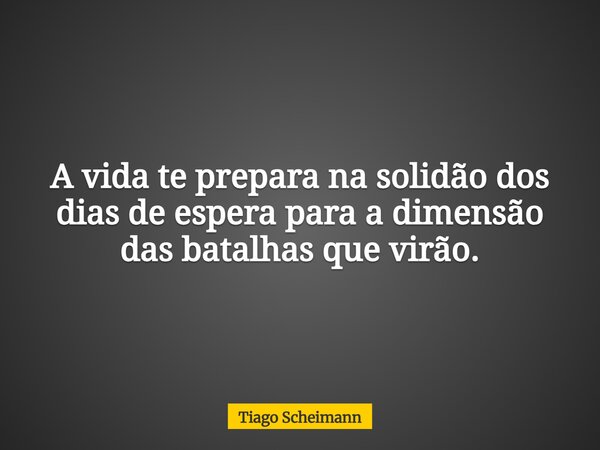 A vida te prepara na solidão dos dias de espera para a dimensão das batalhas que virão.... Frase de Tiago Scheimann.