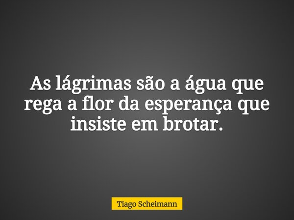 As lágrimas são a água que rega a flor da esperança que insiste em brotar.... Frase de Tiago Scheimann.