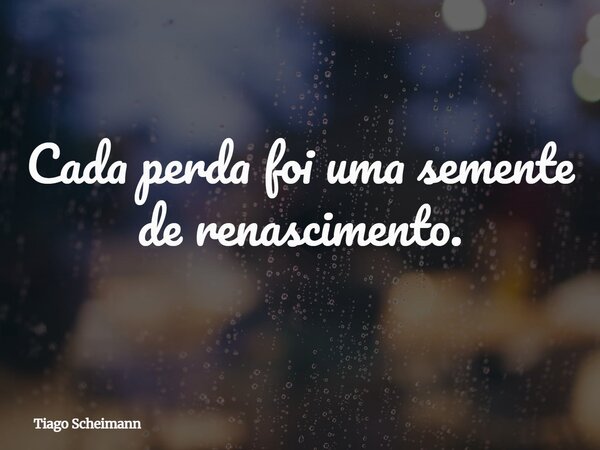 Cada perda foi uma semente de renascimento.... Frase de Tiago Scheimann.