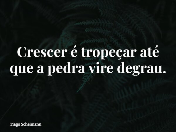 Crescer é tropeçar até que a pedra vire degrau.... Frase de Tiago Scheimann.