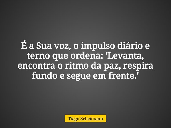 É a Sua voz, o impulso diário e terno que ordena: 'Levanta, encontra o ritmo da paz, respira fundo e segue em frente.'... Frase de Tiago Scheimann.