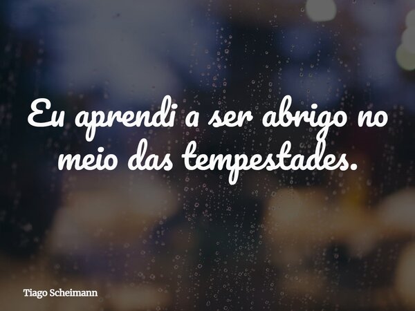 Eu aprendi a ser abrigo no meio das tempestades.... Frase de Tiago Scheimann.