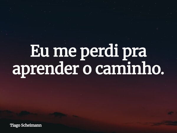 Eu me perdi pra aprender o caminho.... Frase de Tiago Scheimann.