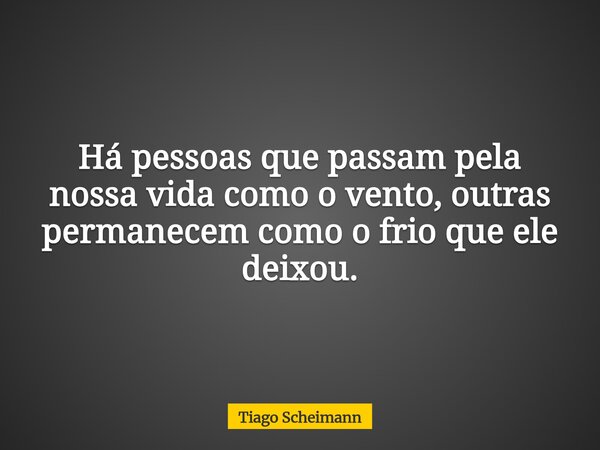 Há pessoas que passam pela nossa vida como o vento, outras permanecem como o frio que ele deixou.... Frase de Tiago Scheimann.