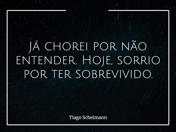 Já chorei por não entender. Hoje, sorrio por ter sobrevivido.... Frase de Tiago Scheimann.